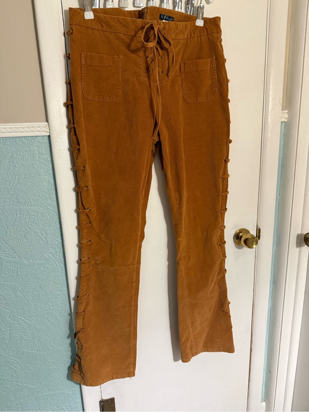 VENUS Brown Lace-Up Wide Leg Jeans